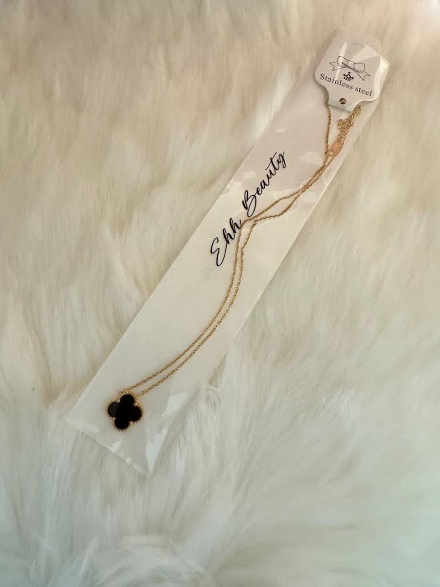 EHH BEAUTY - Klaver ketting - Halsketting - Clover- Goudkleurig - Zwart - Stainless Steel - Trendy 2024 - Luxe ketting- Neckless