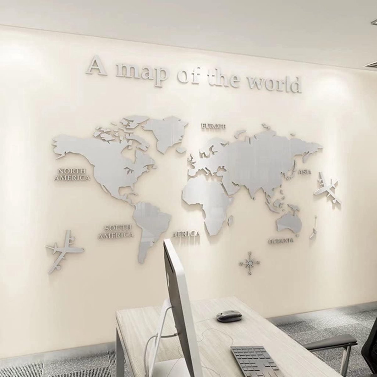 ShopHaven Wereldkaart Muurstickers Artistieke Achtergrond Slaapkamer Decor Multicolor Muurschildering met Gedetailleerde Continenten en Landen Maatnaam: 80*40cm
