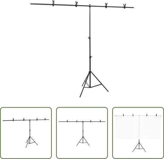 Foto: The living store achtergrondstandaard 201 x 60 x 70 200 cm stevig en stabiel verstelbaar sterke clips handig vervoer zwart