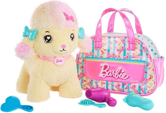 Foto: Barbie knuffels poedel hond met draagtas en 6 accessoires pluche met licht en geluid salon huisdier avontuur