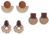 Fliex - boucles d'oreilles - Ibiza été - bois - marron - 3 paires + pochette cadeau