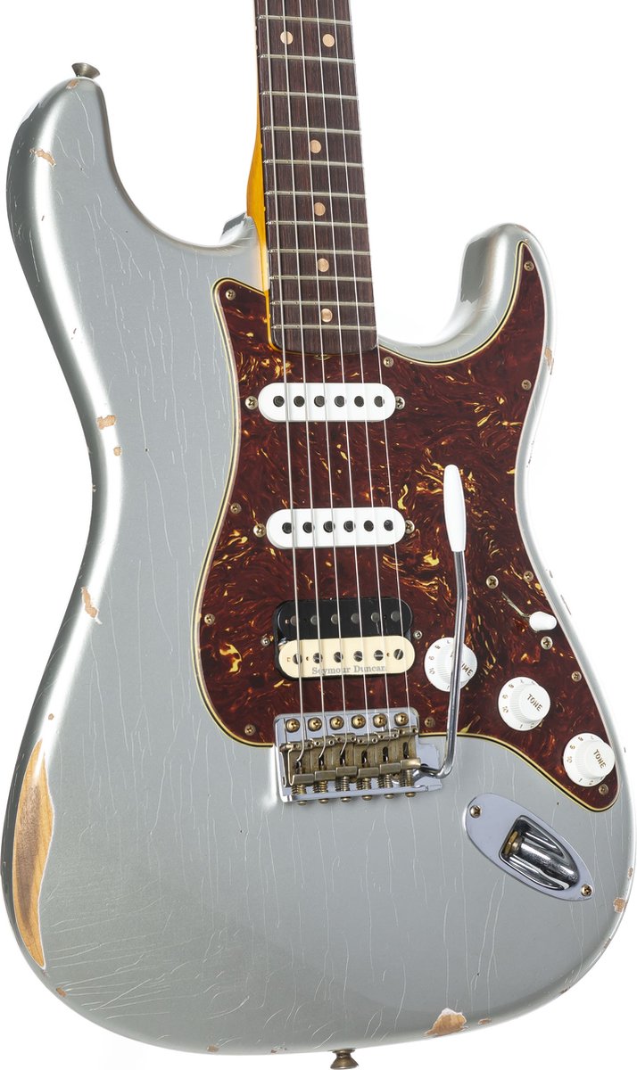 Fender '63 Stratocaster HSS RW Relic Inca Silver #CZ579135 - Custom elektrische gitaar