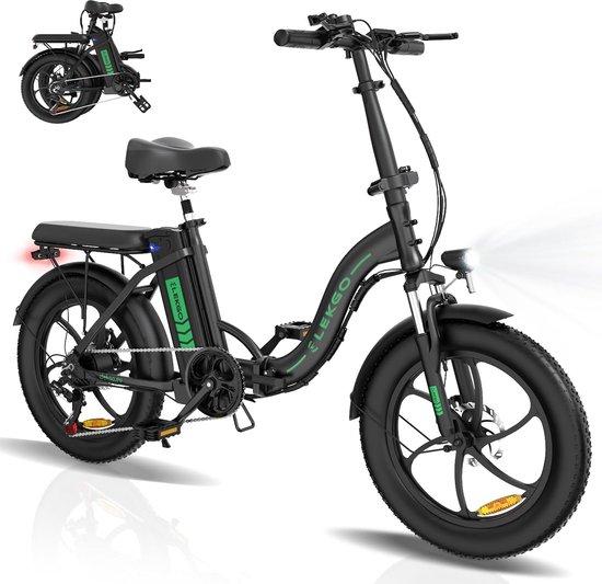ELEKGO Elektrische Fiets EG06S - Trendy 20*3.0 Inch Fat Tire City Commuter EBike met Afneembare 36V 12Ah Lithium Batterij - Opvouwbaar Mountain E-Bike met 250W Motor - 7 Versnellingen - IP54 Waterdicht