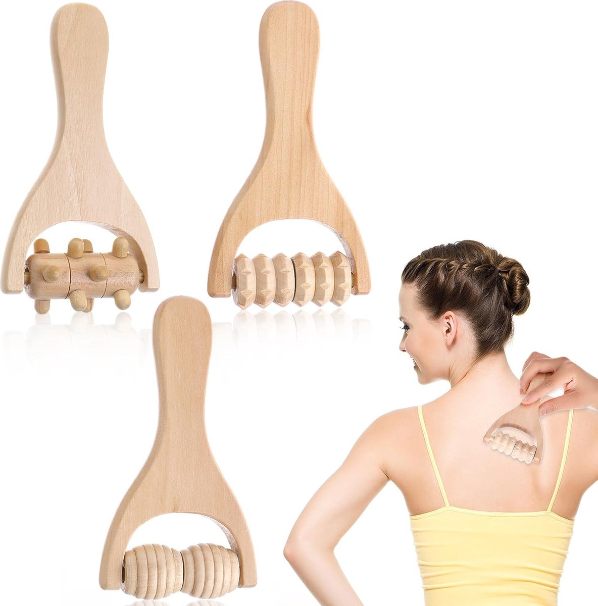 Goedkoopste （Stijl B）3 stuks houten handmassageroller, spierrollerstok, handmatige houten therapiemassage-instrumenten massageroller, voor het ontspannen van dijen, benen, handen, hele lichaam, spieren, mannen en vrouwen Massageapparaten