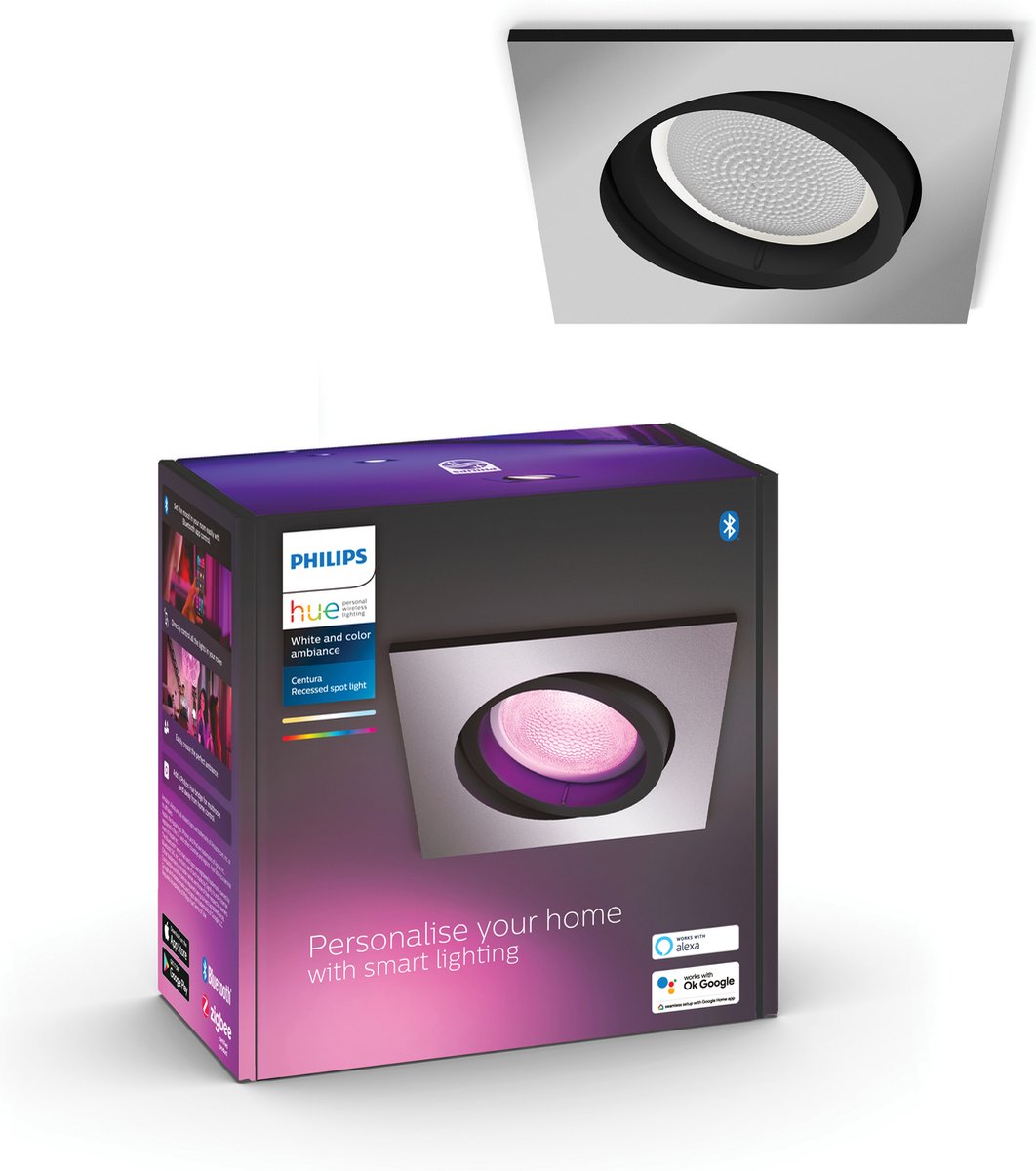 Philips Hue Centura inbouwspot - wit en gekleurd wit - 1-pack - aluminium - vierkant - GU1
