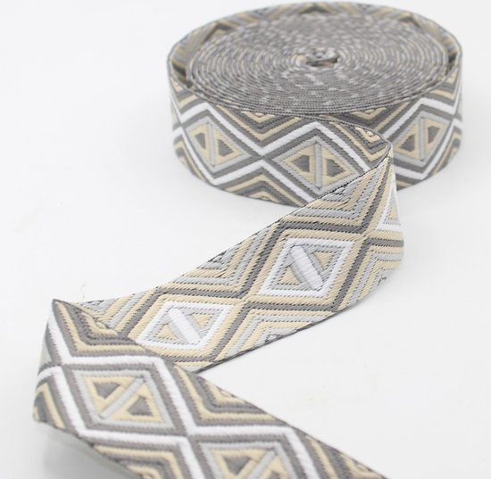 SANGLE DE SAC ETHNIQUE DE 5 MÈTRES AVEC MOTIF DIAMANT, Largeur 38MM, Couleur BEIGE 11
