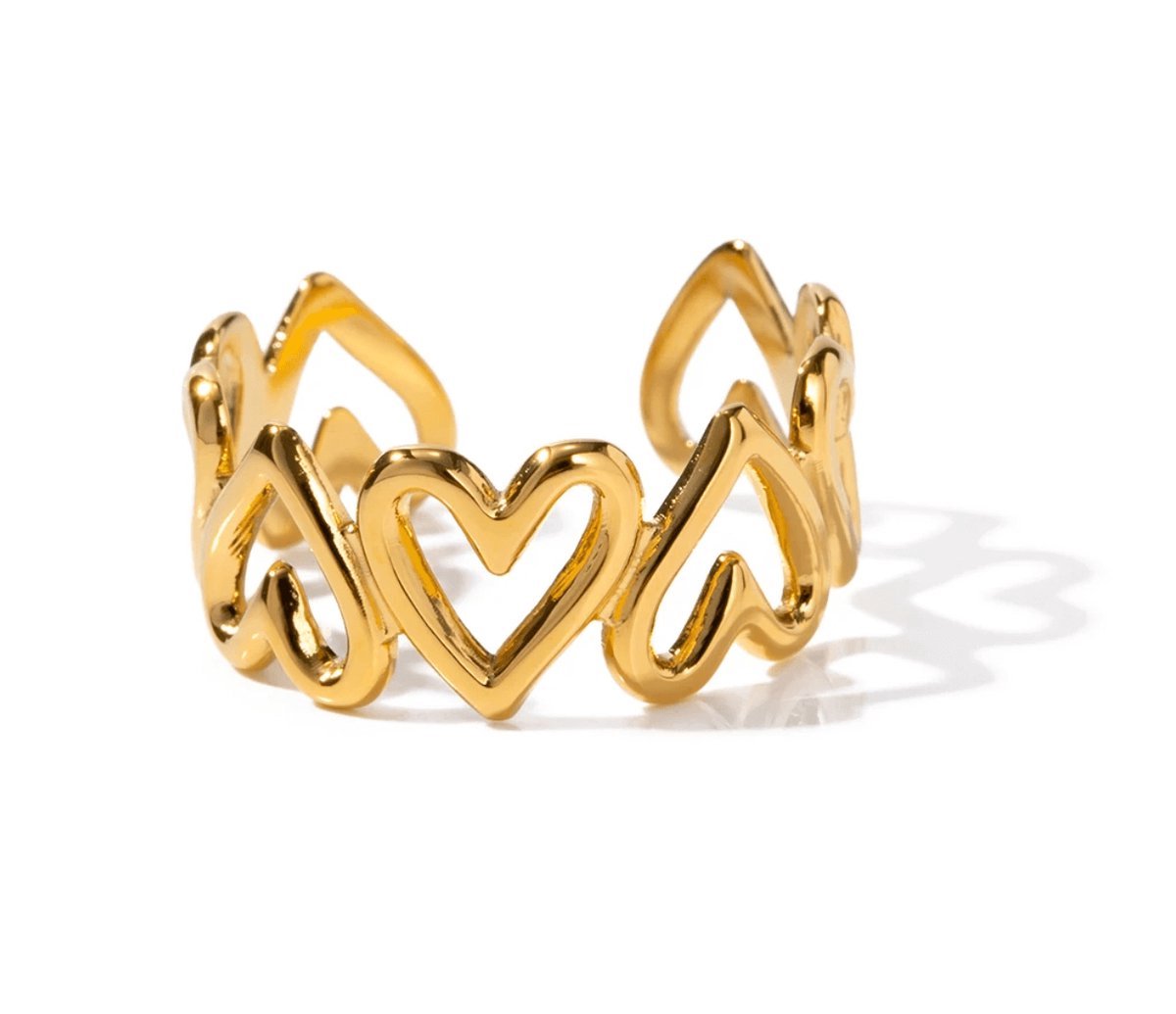 EHH BEAUTY - one size - Goudkleurige hartjes ring -Love ring - trendy 2026 - Valentijns cadeau