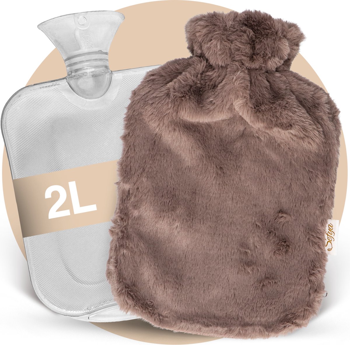 Goedkoopste Kruik 2L – Warmwaterkruik met Hoes en Rits – Extra Zacht – 2 Liter – 6 uur lang warmte – Grijs - Sefya®