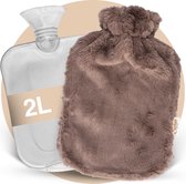 Kruik 2L – Warmwaterkruik met Hoes en Rits – Extra Zacht – 2 Liter – 6 uur lang warmte – Grijs - Sefya®