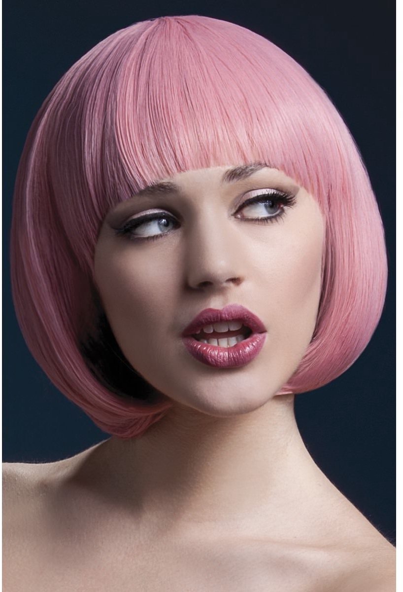 Fever pastel roze boblijn pruik met pony