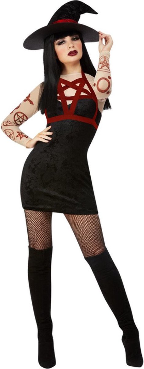 SMIFFYS - Sexy zwarte satanische heks vermomming - M
