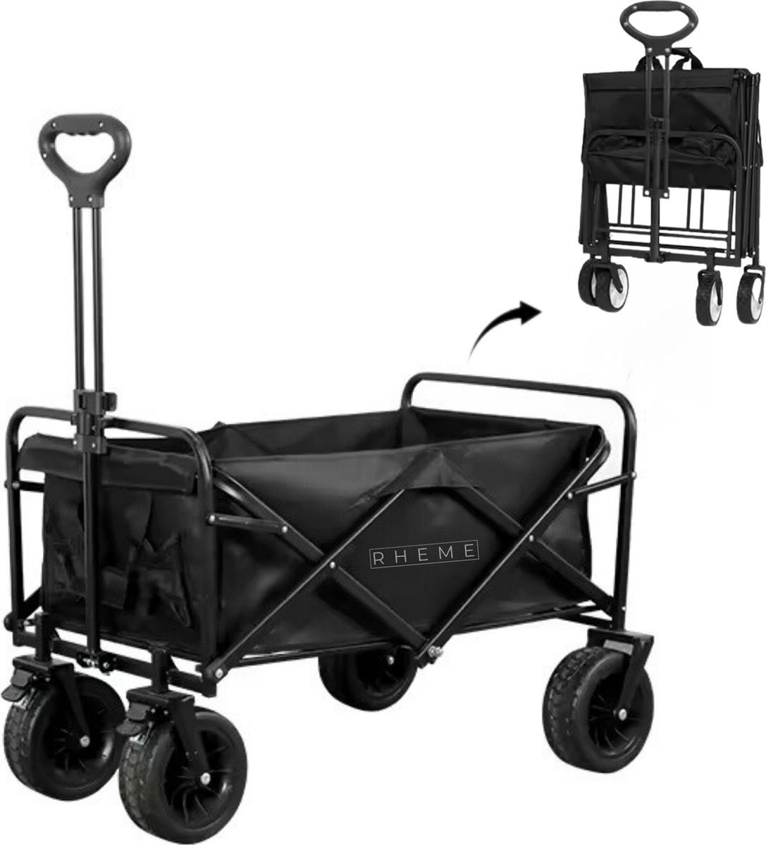 Bolderkar - Opvouwbaar Bolderwagen - Draaibare Wielen - 80 KG Draagkracht - 95L - Kampeer Kar - Verstelbaar Hendel - Inclusief Hoes - Rheme