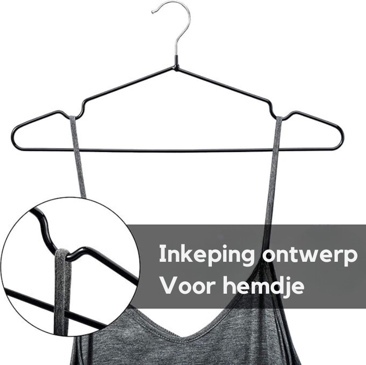 Set Van 40 Zwarte Rubbercoated Metalen Kleerhangers – Ruimtebesparende Antislip Draadhangers - 0.4 Cm Dik – Stabiel En Dunne Hangers Voor Optimalisatie Van Je Kledingopslag