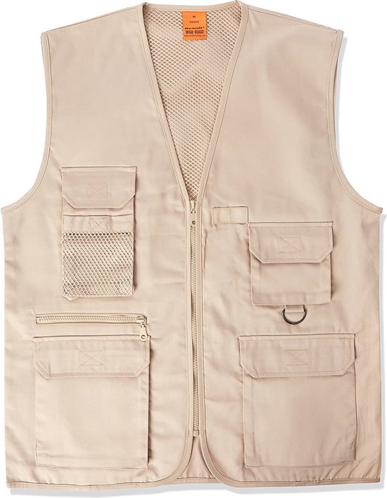 Foto: Outdoor werk bodywarmer beige voor heren outdoorkleding werkkleding mouwloze vissers tuinier vesten 2xl 46 56 