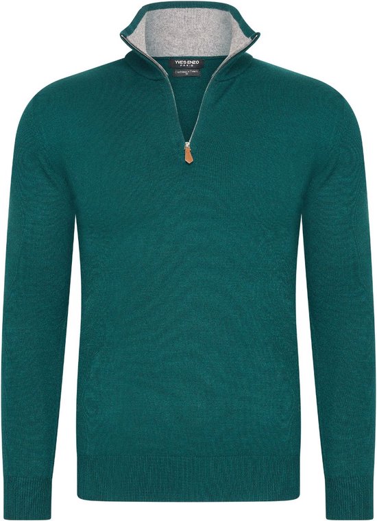 Pull homme Touche cachemire - Pull Skipper avec fermeture éclair - Pull col roulé Homme - Chemise manches longues - Pull Homme - Taille M - Vert