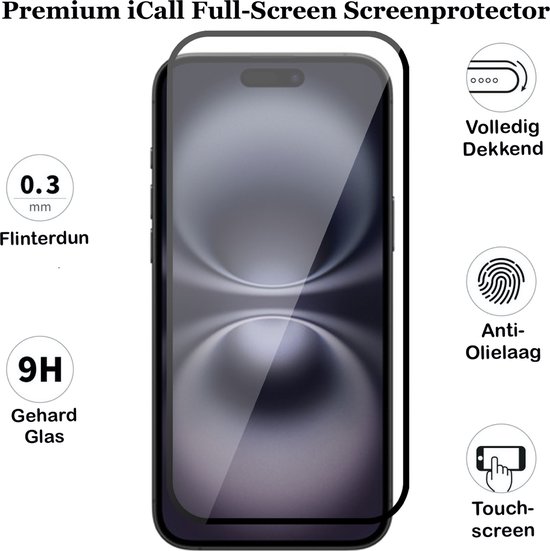 Hoesje met Pasjeshouder geschikt voor iPhone 16 Plus - 2x Screen Protector FullGuard - Back Cover SlideCase Zwart & Screenprotector