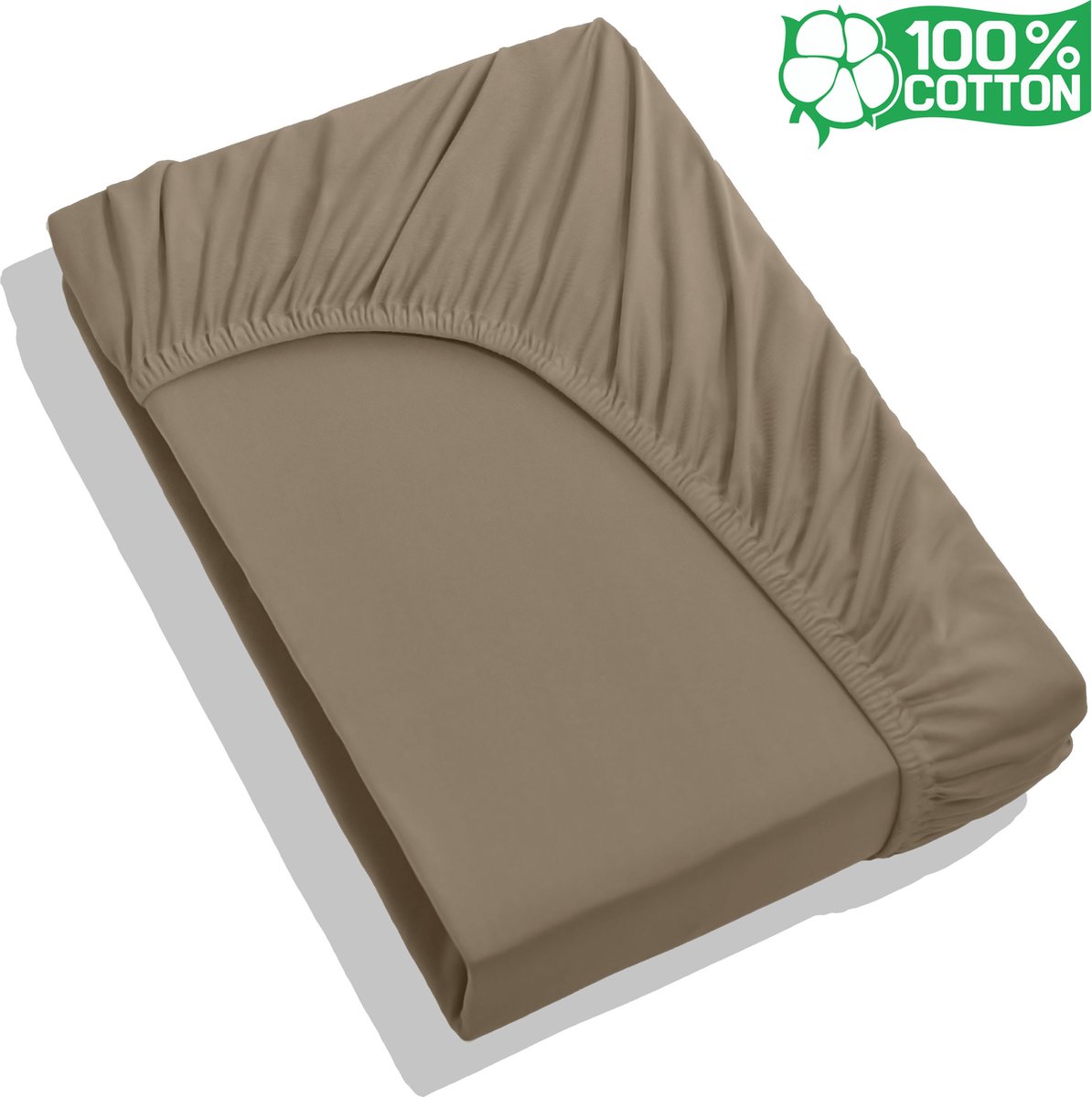Hoeslaken 100% Katoen - Zacht Katoenen Hoeslaken - Taupe - 160x200 cm - 35 cm Hoge Hoek - Perfecte Pasvorm - Heerlijk Zacht - katoenen Hoeslaken 160x200 - Taupe - Antibacteriëel - matrasbeschermer - matrasvernieuwer