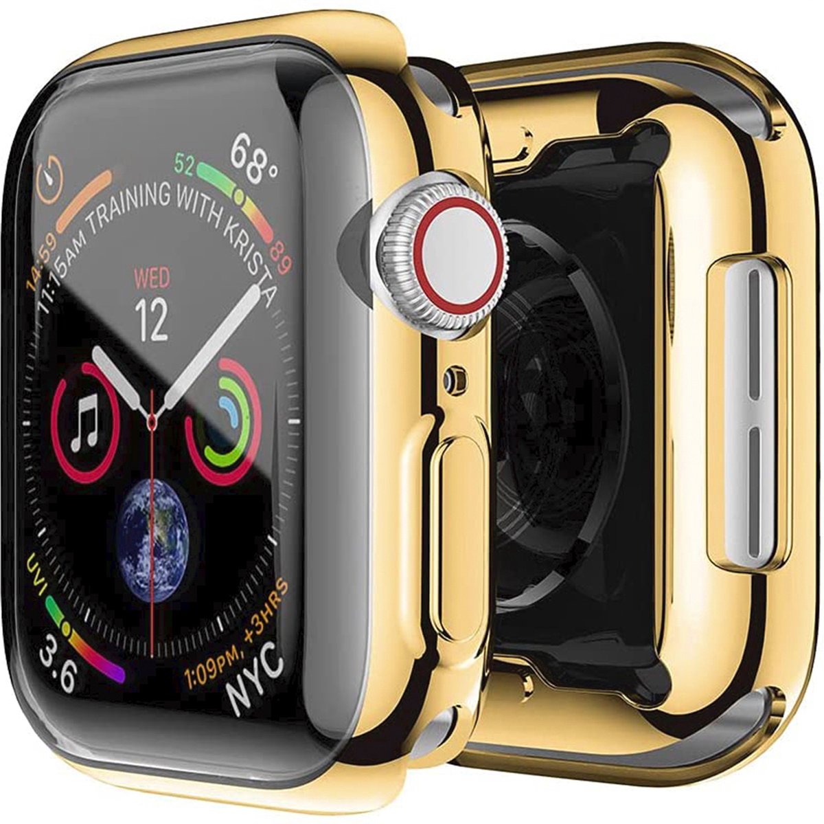 MY PROTECT - Hoesje Geschikt Voor Apple Watch 44mm Siliconen Bescherm Case - Screenprotector - Transparant/Goud