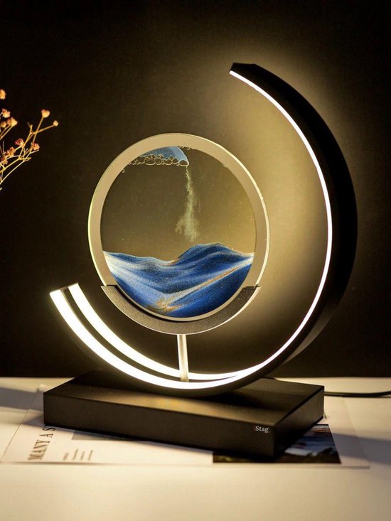 Foto: Istag 3d bewegende zandkunst lamp 28cm zandkunst in glas zandloper sand art tafellamp industrieel sfeerlamp decoratie woonkamer nachtlamp slaapkamer paars