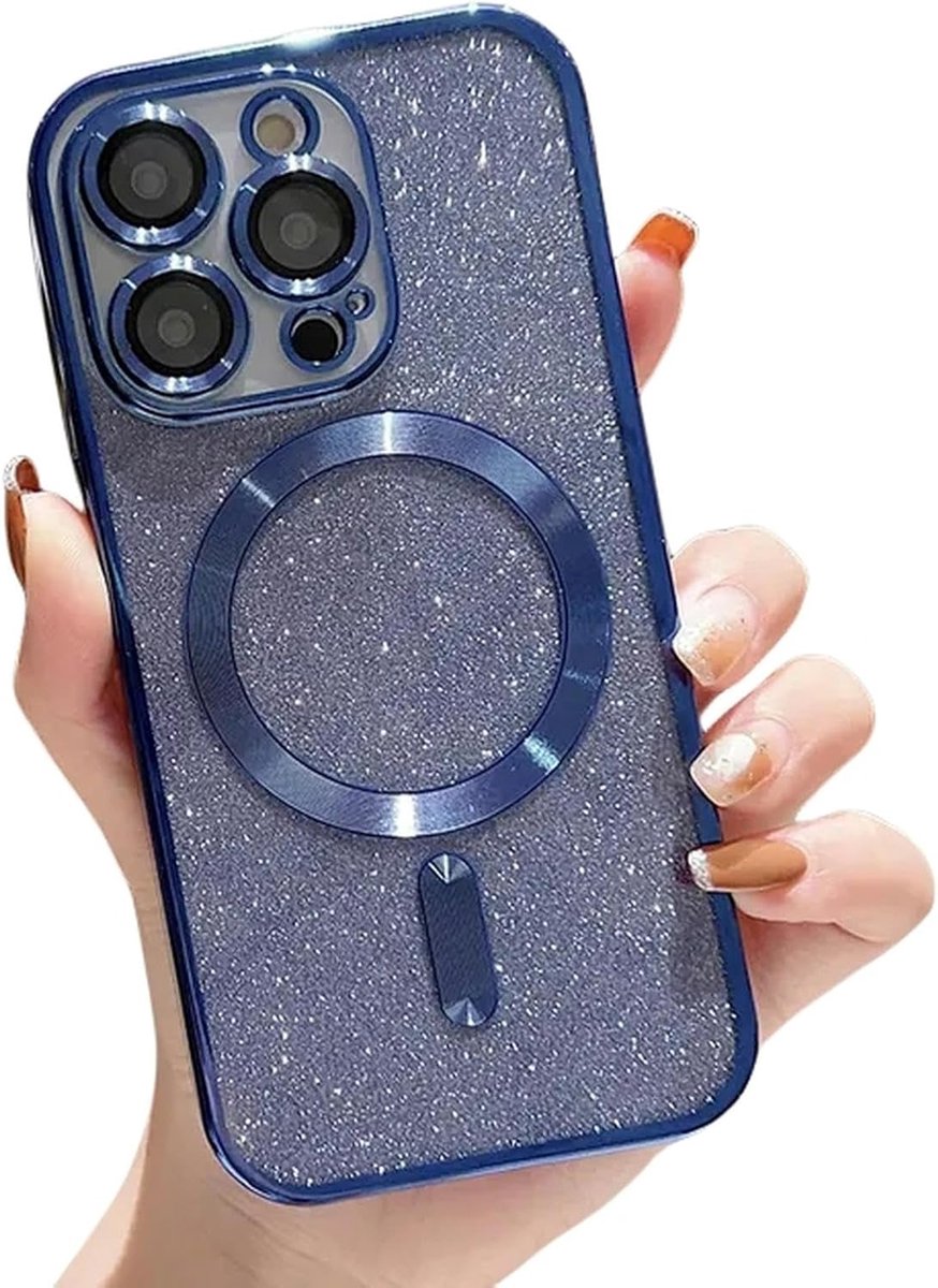 Glitter Sequin Design Hoesje Compatibel met Magsafe Magnetische Case Geschikt voor: iPhone 12 - Zachte TPU Case - Blauw