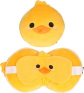 Bol.com Eend knuffel/reiskussen/slaapmasker 3-in-1 voor kinderen - Knuffeldier - Kussentjes en slaapmaskers voor onderweg in het... aanbieding