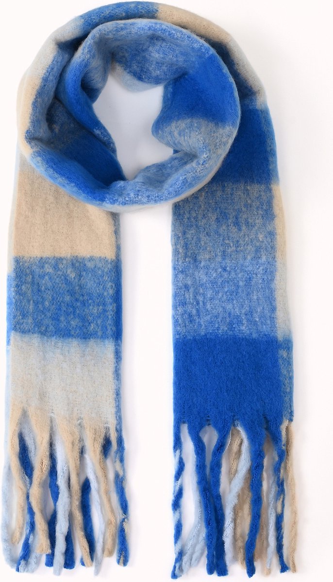 Nouka - Dikke blauwe geblokte sjaal - Sjaal - Herfst/Winter - 35 x 210cm