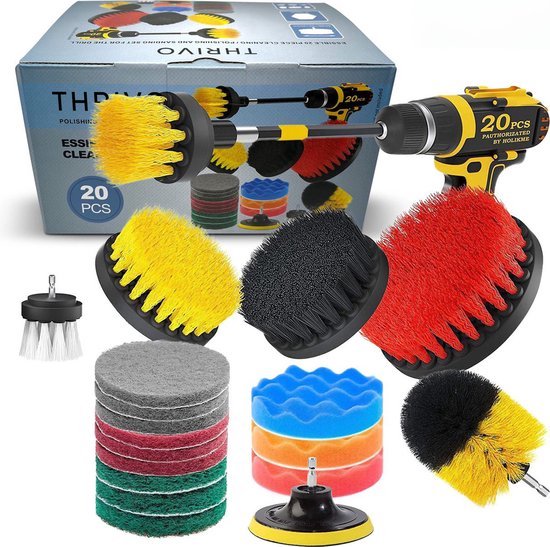 Donkersstuff - Brosse perceuse - Set 23 pièces - Brosse à récurer - Polypropylène - Brosse perceuse - Brosse à récurer - Brosse à poncer - Nettoyage automatique - Set de brosses 3 pièces pour perceuse