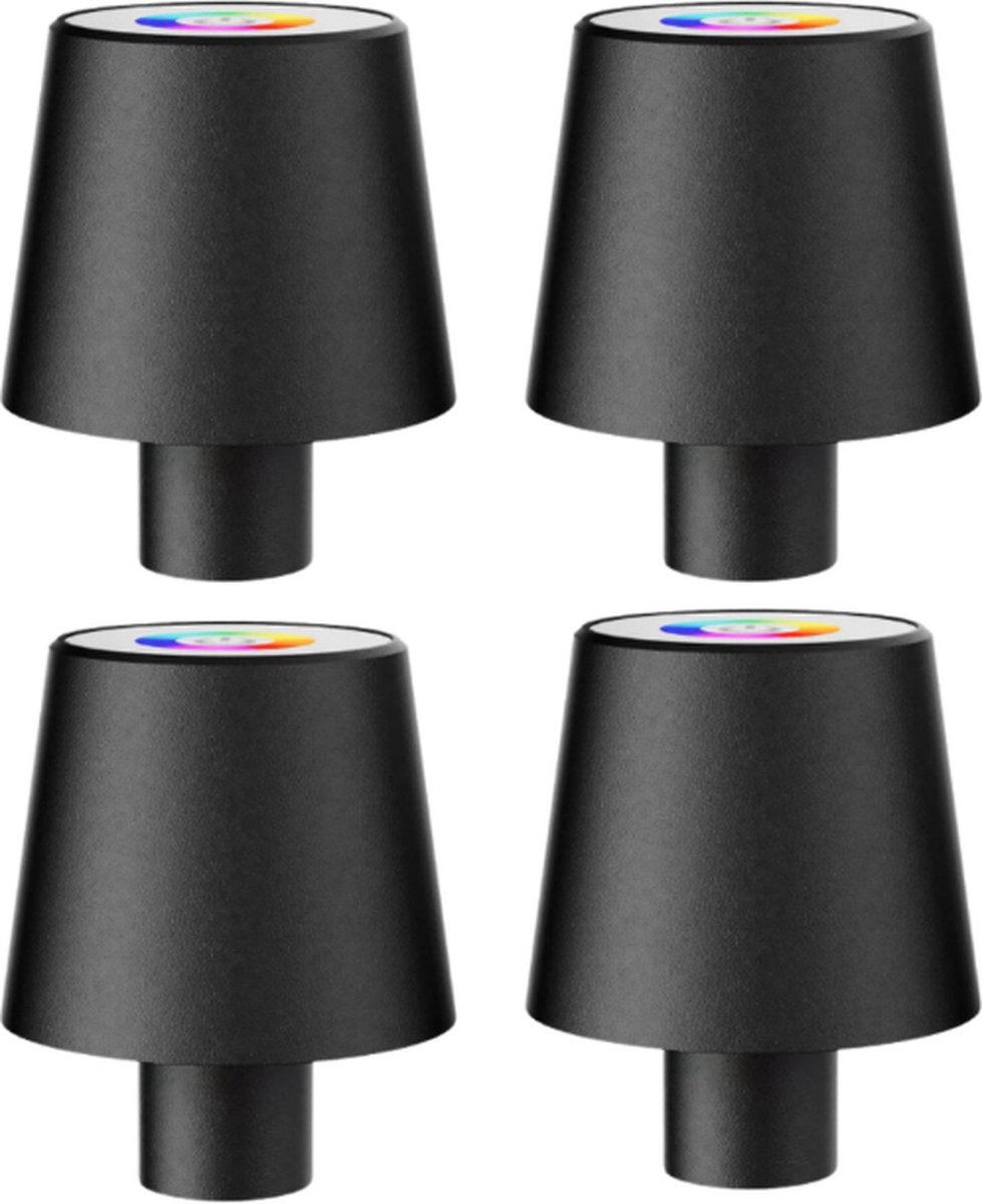 Flessenlamp - 4 Stuks- Tafellamp - Flessenlamp RGB - RGB - Zwart - Usb-C Oplaadbaar - Oplaadbare Tafellamp - Warm wit - Touch Dimbaar - LED