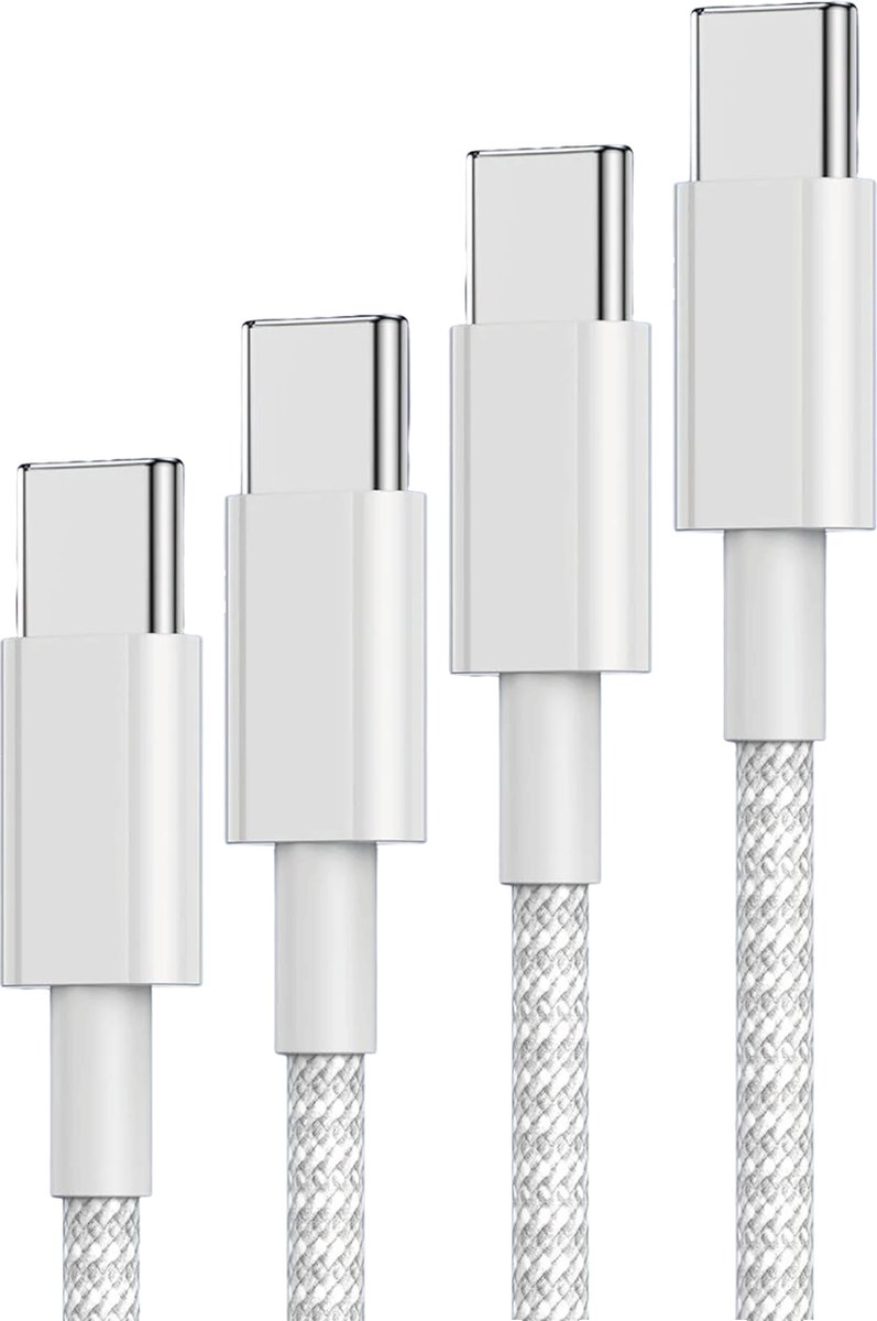 usb C kabel - usb C naar usb C - usb c oplaadkabel - 60w - stevig - sterk - nylon - wit - 2 meter - lang