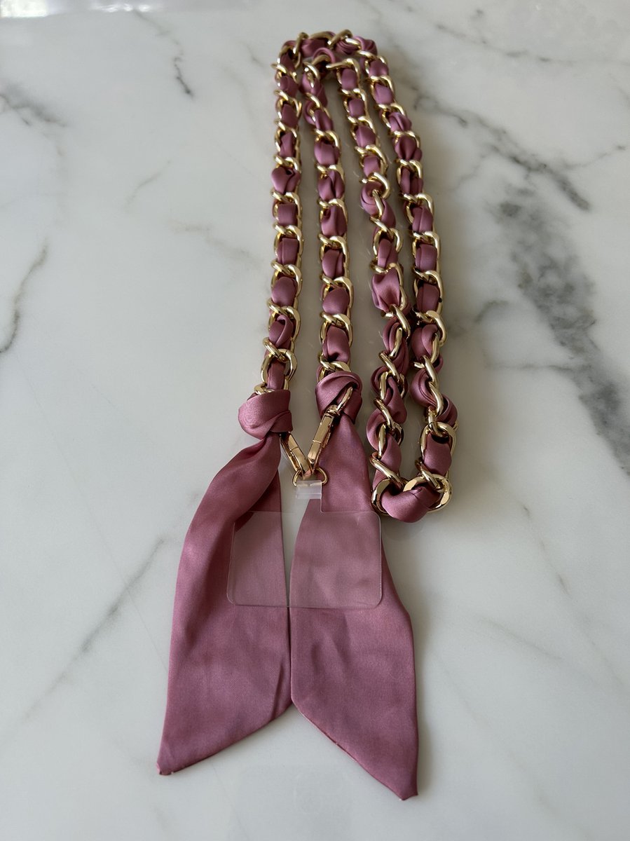 Universele Veelzijdige Lange Ketting Zijde Sjaal Telefoon Bandjes Lanyard (120 cm) Goud - Tas Accessoires Braided Crossbody Telefoon Lanyard Ketting - Oudroze