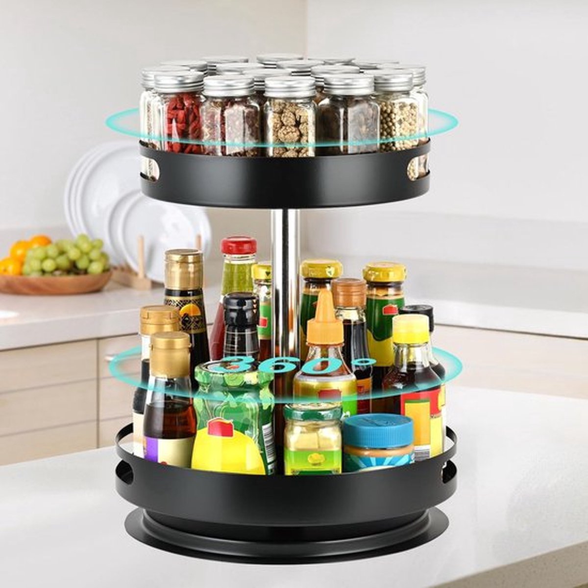 Lazy Susan Draaiplateau, organizer, keukendraaiplateau, transparant, kruidenrek, draaibaar, rechthoekig, 30 x 40 cm (1 Lazy Susan Draaiplateau, organizer, keukendraaiplateau, transparant, kruidenrek, draaibaar, rechthoekig, 30 x 40 cm (1