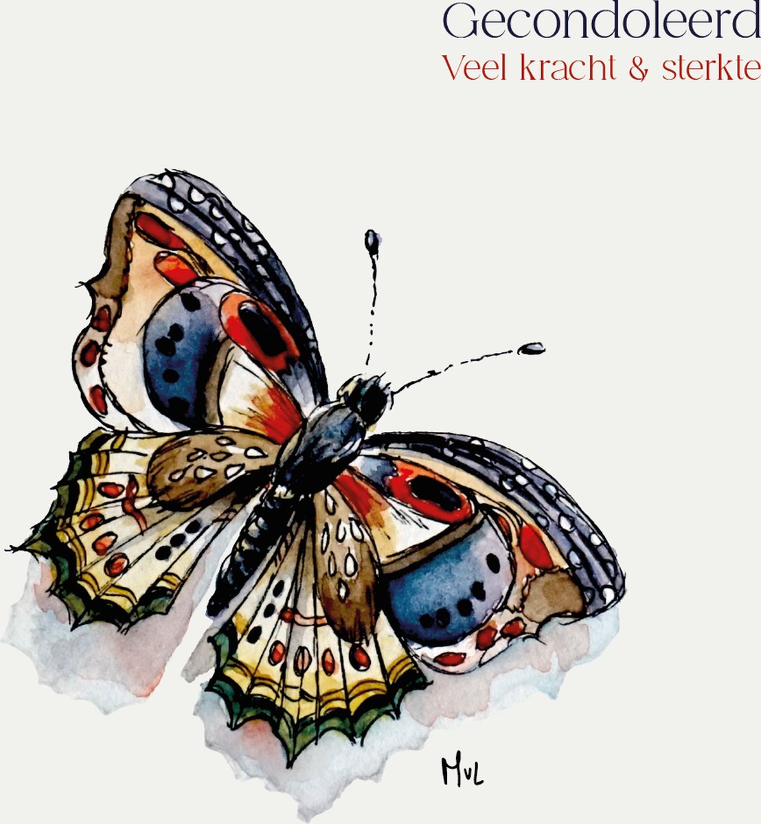 Gecondoleerd wenskaart 12,5x12,5cm, illustratie aquarel en zwarte inkt