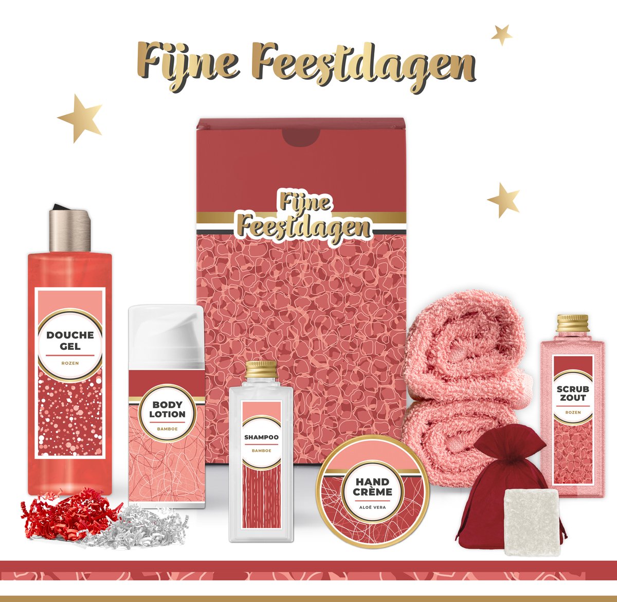 Goedkoopste Geschenkset “Fijne Feestdagen!” - 8 producten - 685 gram | Giftset voor haar - Luxe wellness cadeaubox - Cadeau vrouw - Set - Geschenk Merry Christmas - Cadeaupakket moeder - Vriendin - Rood