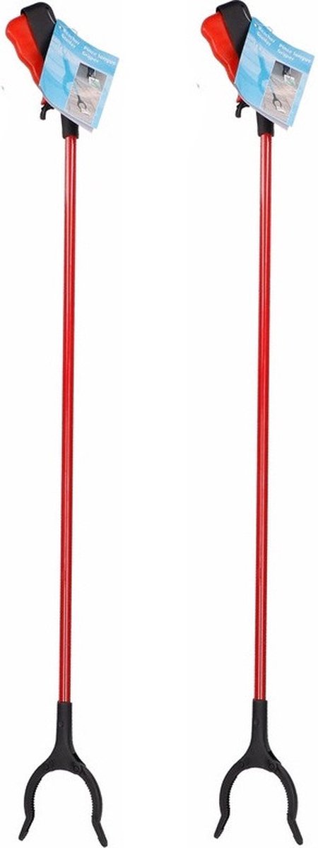 Goedkoopste Vuilnis en afval grijper - 2x stuks - grijpstok - oppakstok - rood - 83 cm - kunststof