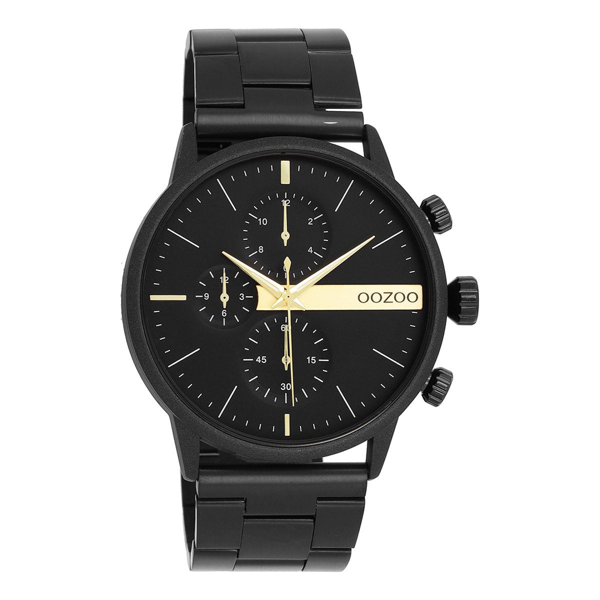 OOZOO Timepieces - Zwarte horloge met zwarte roestvrijstalen armband - C11412