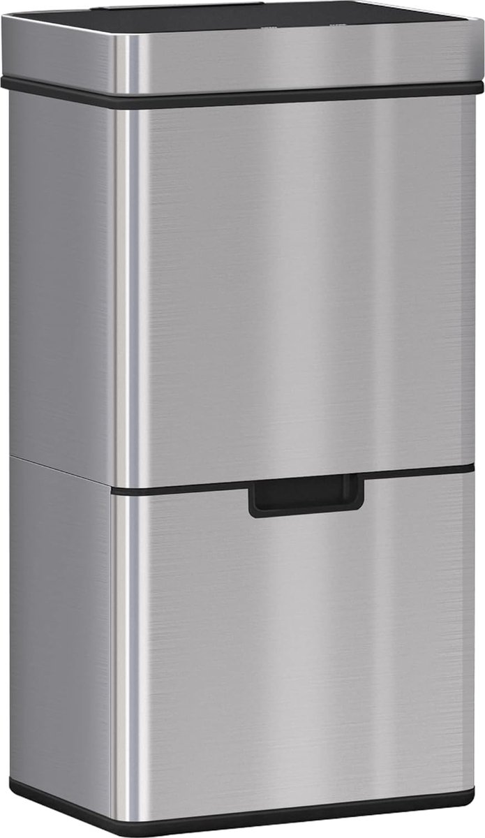 Automatische afvalemmer voor de keuken, 72 l, met 3 vakken, roestvrij staal, 42 x 30 x 81 cm
