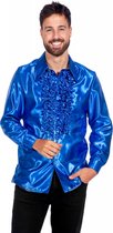 Costume des années 80 et 90 | Chemisier Bleu à Volants Satin Wrong Disco | Taille 56 | Costume de carnaval | Déguisements