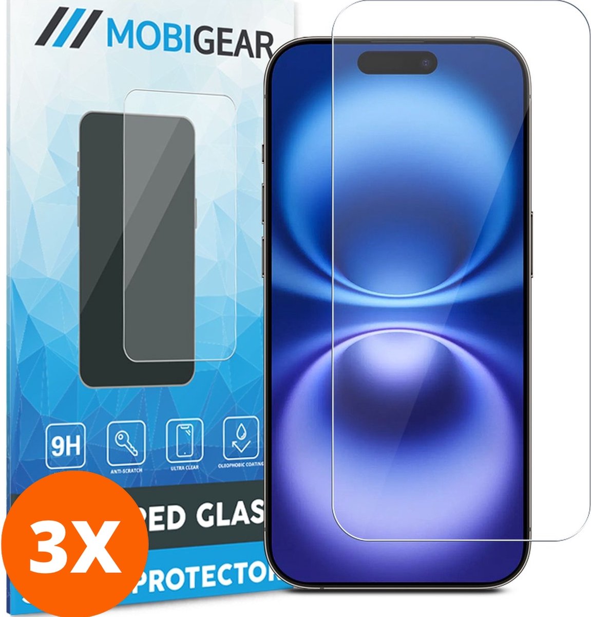 Mobigear Screenprotector geschikt voor Apple iPhone 16 Plus Glazen | Mobigear Screenprotector - Case Friendly (3-Pack)
