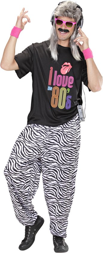 Widmann Kostuum Tracksuit, zwart, jaren 80 outfit, joggingpak, carnaval