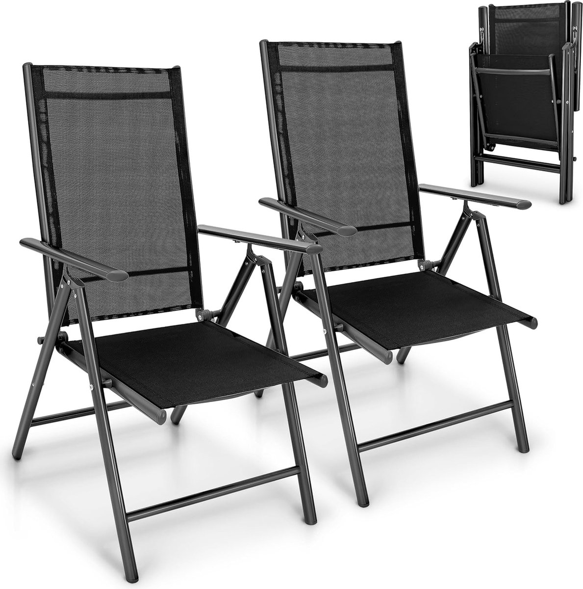 JGS® - Premium Aluminium Tuinstoelen Set, Inklapbaar, Hoge Rugleuning, Antraciet-