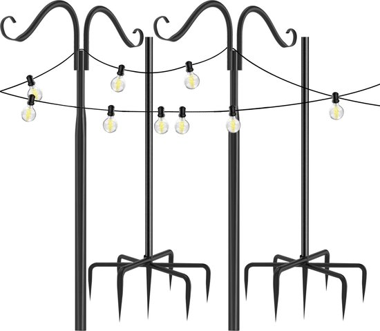Buitenverlichting Palen met Verstelbare Herdershaken - Stevige Metalen Standaard voor Lichtkettingen, Lichtsnoeren, Verlichting - Ideaal voor Tuin, Patio, Feesten en Buiten Decoratie - 2 stuks