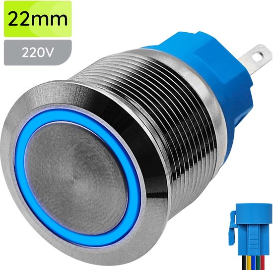 2 stuks drukknoppen 16 mm metaal met blauwe led blauw, één uit 2 stuks drukknoppen 16 mm metaal met blauwe led blauw, één uit
