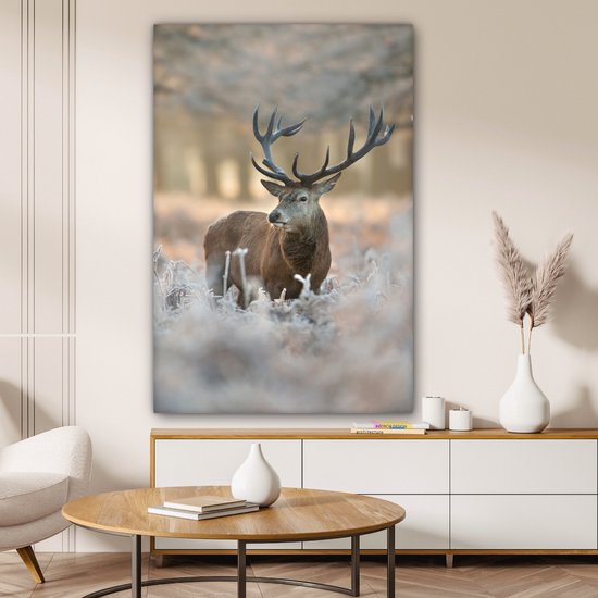 Peinture sur toile 80x120 cm - Décoration murale Cerfs - Animaux - Hiver - Décoration murale murale salon - Décoration chambre - Accessoires de chambre - Peintures