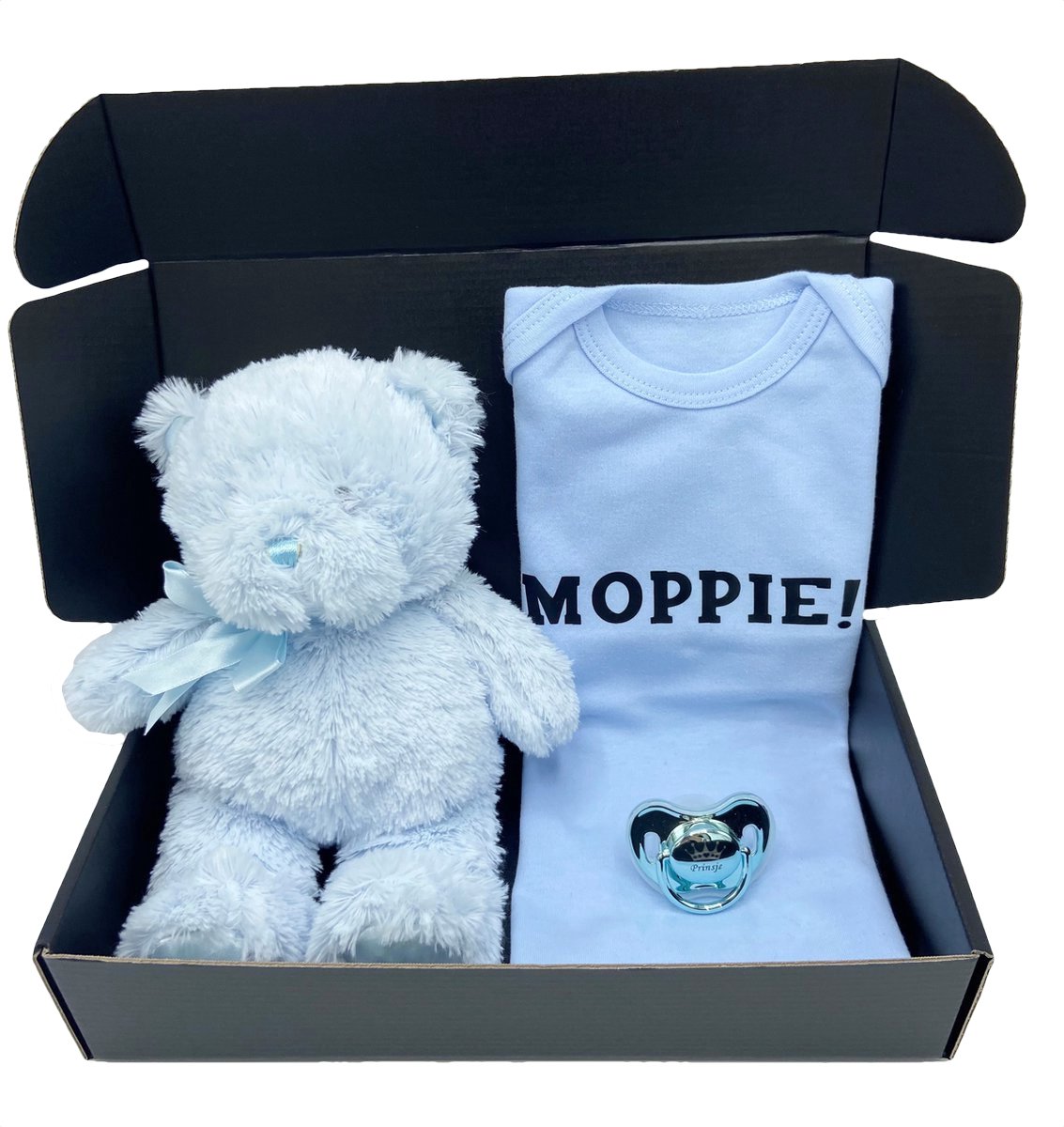 Goedkoopste Kraamcadeau jongen met beer romper en speen - keuze uit verschillende rompers - kraampakket kan ook rechtstreeks worden verstuurd met boodschap babyshower