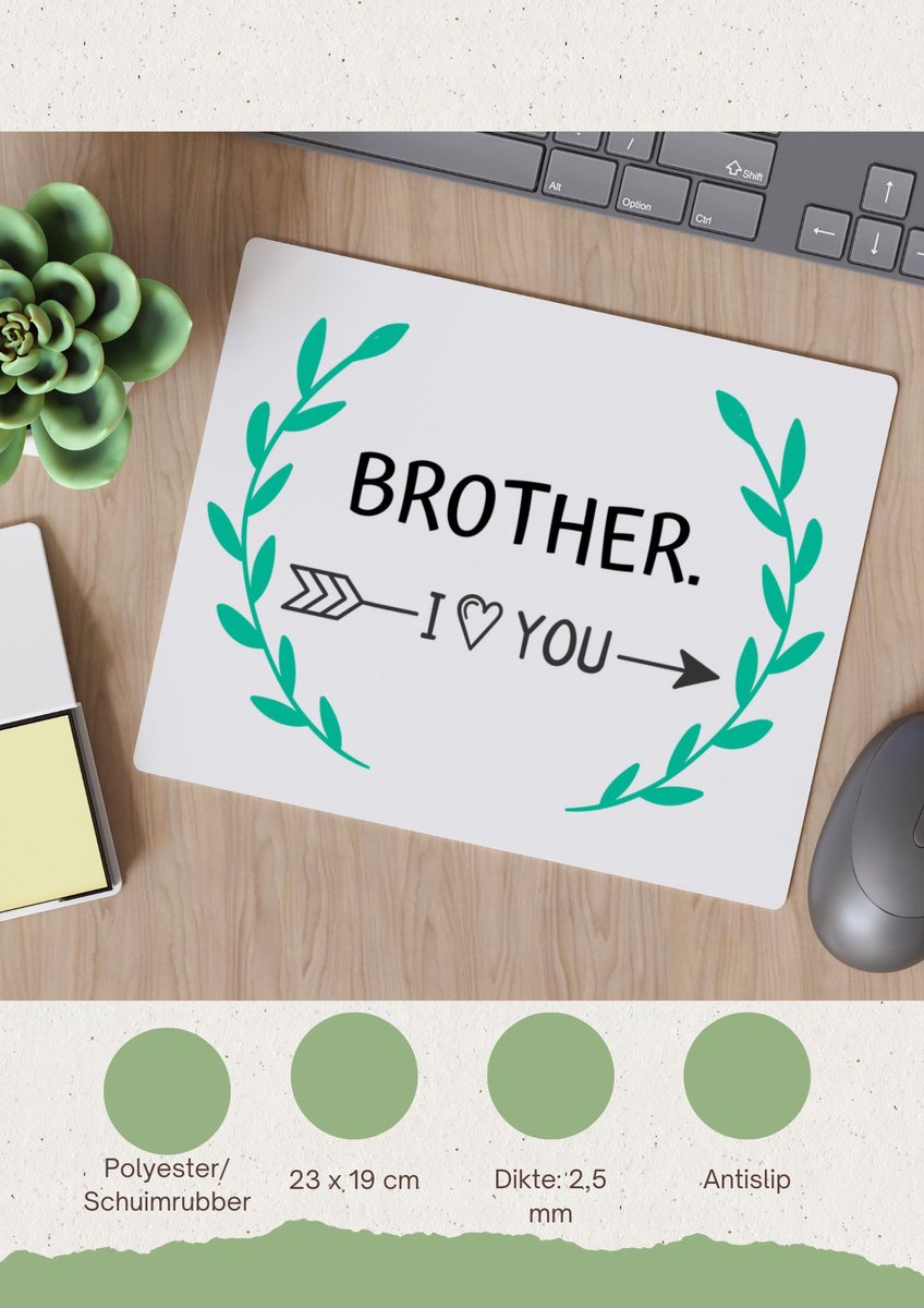 Akyol - brother i love you Muismat - Broer - de liefste broer - verjaardag - cadeautje voor broer - broer artikelen - kado - geschenk - 23 bij 19 cm