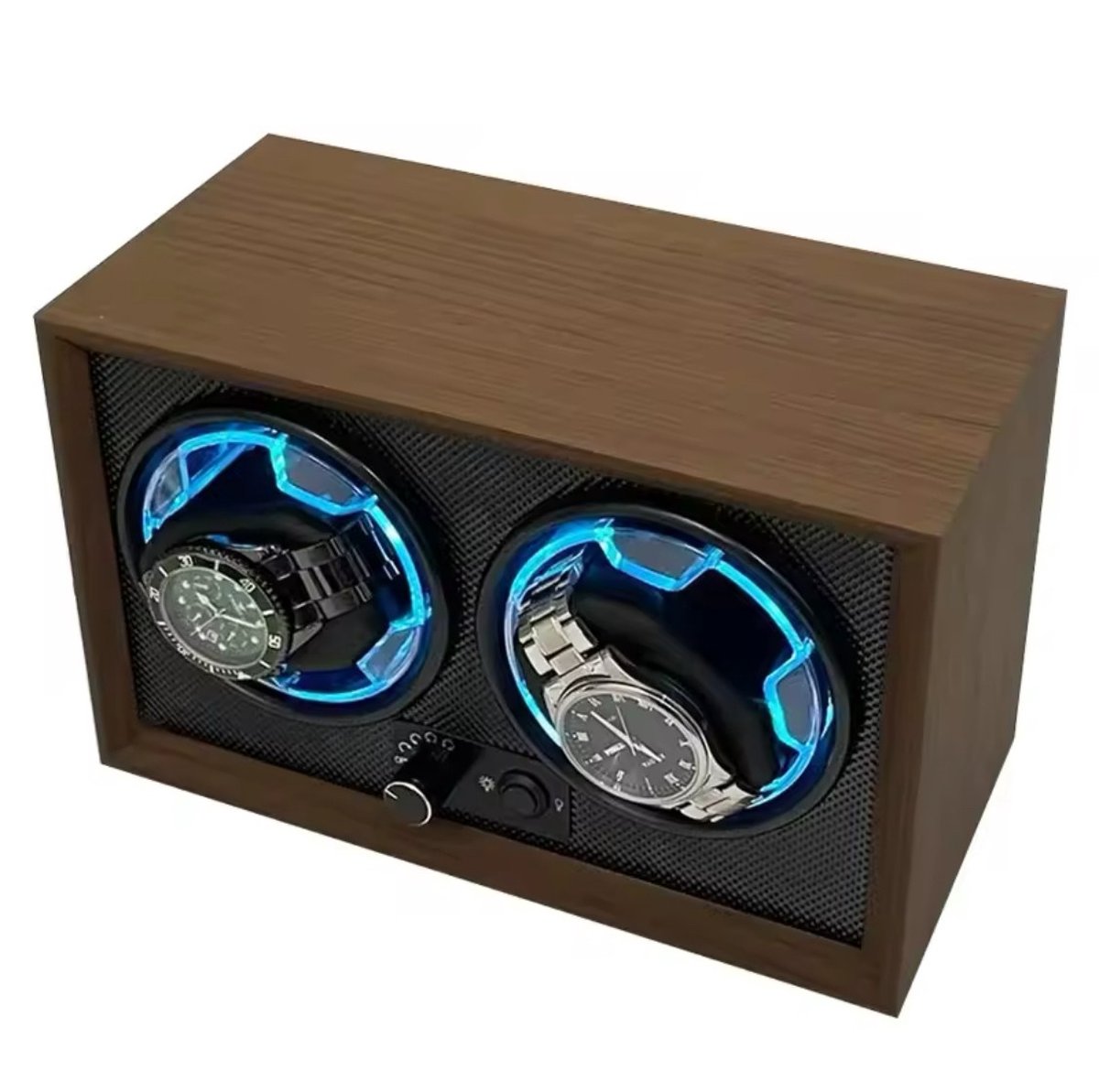Trove - Watchwinder Houten Horlogeopwinder - Twee Horloges - Automatische Horlogekast met Ingebouwde Verlichting