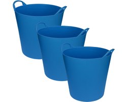 Flexibele emmer/wasmand/kuip - 3x - blauw - 20 liter - Opbergmanden - Wasmanden - Flexibele emmers - 35 x 30 cm