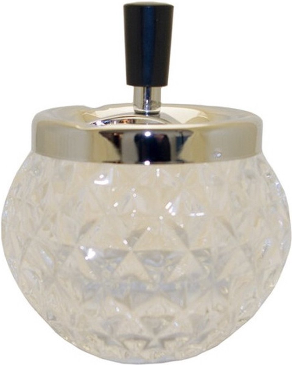 Goedkoopste Glazen bol draaiasbak/drukasbak transparant 12 x 14 cm - Terrasasbak - Stormasbak