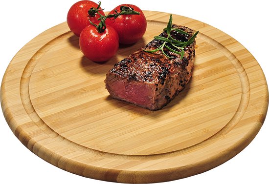 1x Planches à déjeuner rondes en bois de bambou avec rainure à jus 25 cm - Ustensiles de cuisine - Planches à pain