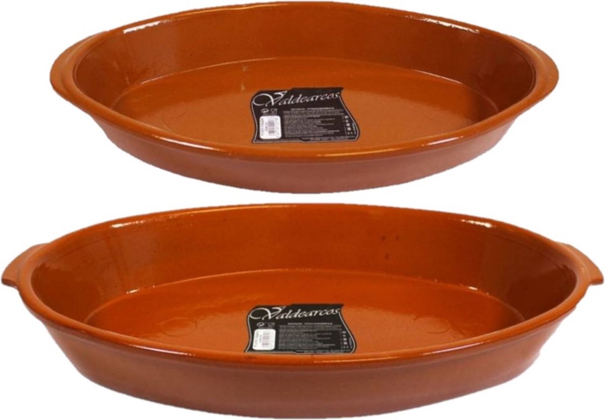 Set van 2x stuks tapas ovenschalen/serveerschalen terracotta Fontein 7 en 2.8 liter - Serveerschalen - Tapasschalen